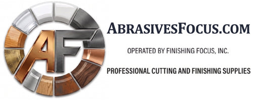 Logo of Abrasives Focus with metallic, wood and paint design elements on a white background